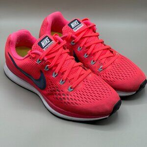 Nike Hot Pink Zoom Pegasus 34 Women's Running Shoes W/ Blue Nike Stripe Size 9.5